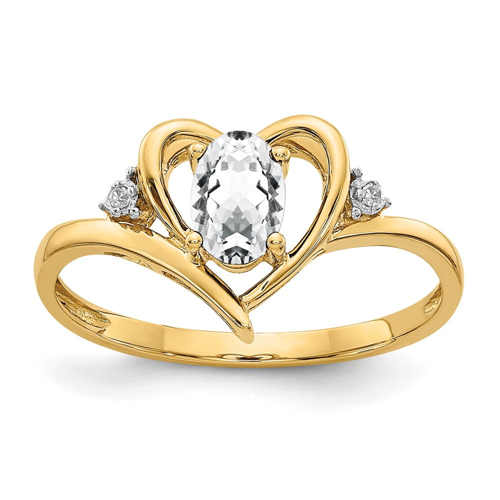 10K Yellow Gold Real Diamond & White Topaz Ring