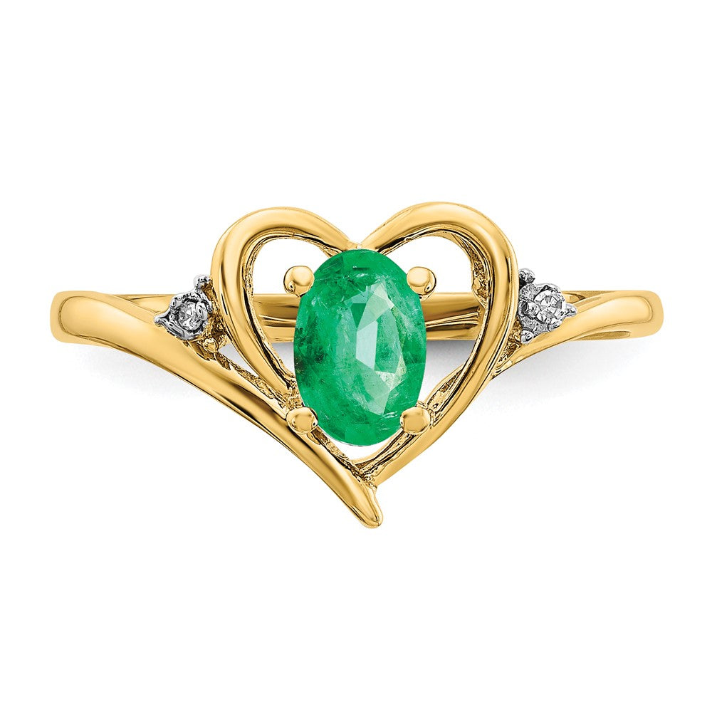 10K Yellow Gold Real Diamond & Emerald Ring