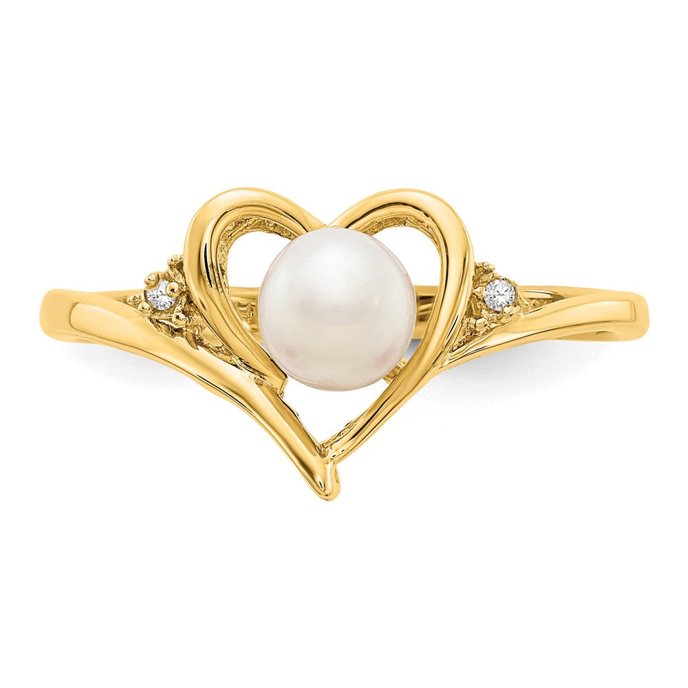 10K Yellow Gold Real Diamond & FW Cultured Pearl Ring