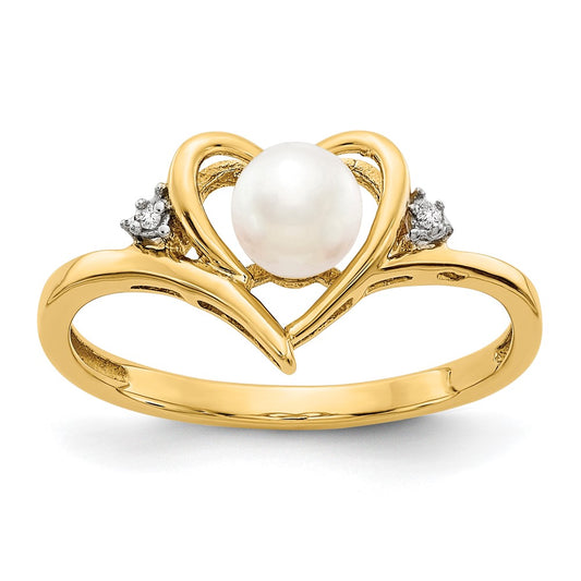 10K Yellow Gold Real Diamond & FW Cultured Pearl Ring