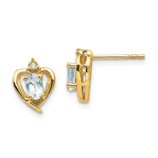 10k Yellow Gold Diamond & Aquamarine Earrings