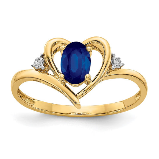 14K Yellow Gold Sapphire and Real Diamond Heart Ring