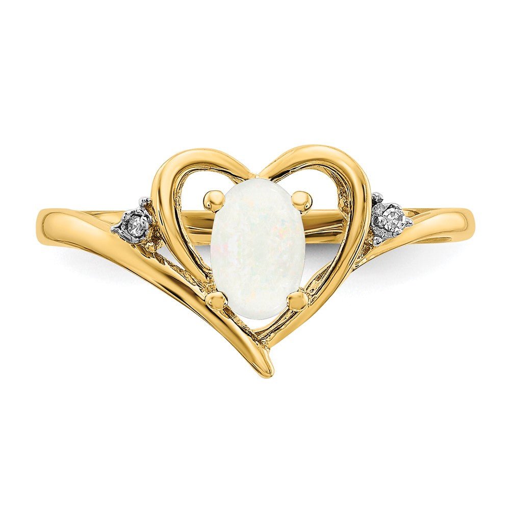 14K Yellow Gold Opal and Real Diamond Heart Ring