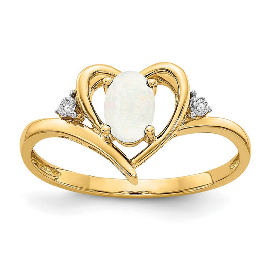 14K Yellow Gold Opal and Real Diamond Heart Ring