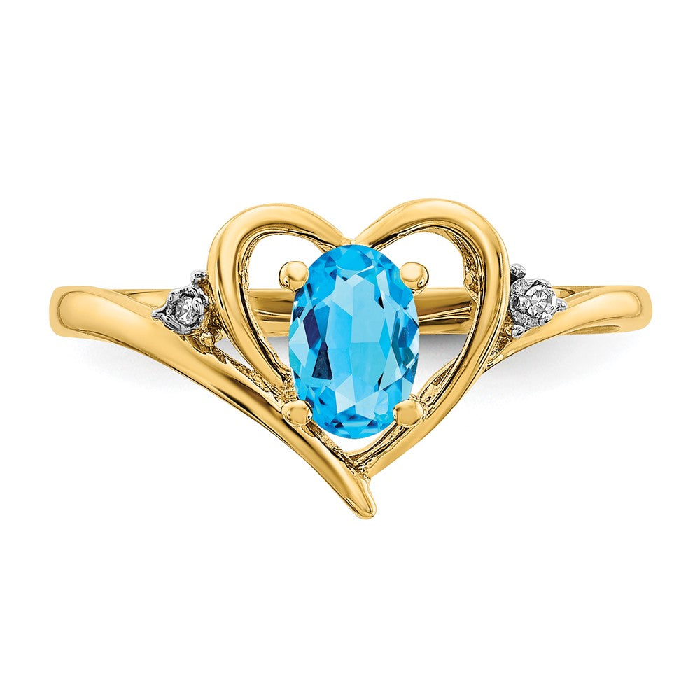 10K Yellow Gold Real Diamond & Blue Topaz Ring