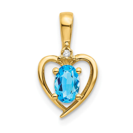 10k Yellow Gold Diamond & Blue Topaz Pendant