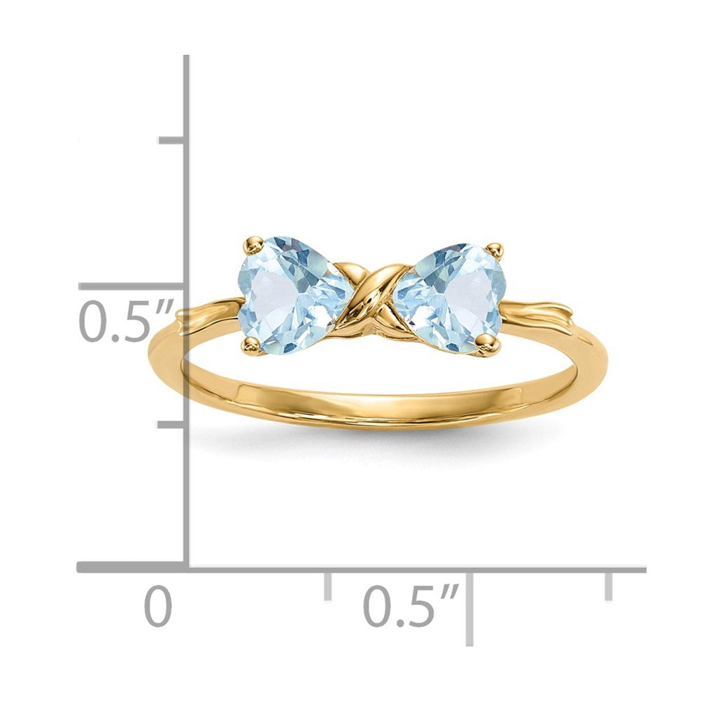 Solid 14k Yellow Gold Polished Simulated Aquamarine Bow Ring