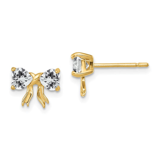 14k Gold Polished White Topaz Bow Post Earrings