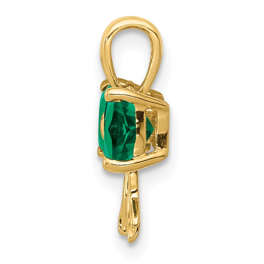 14k Yellow Gold Gold Polished Created Emerald Bow Pendant