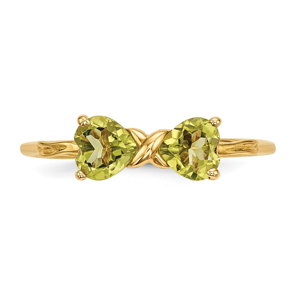 14k Gold Polished Peridot Bow Ring