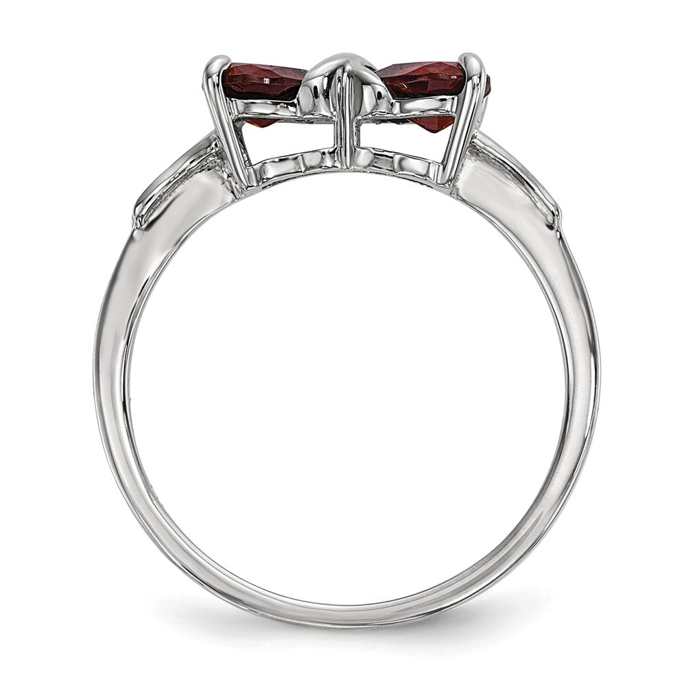 Solid 14k White Gold Polished Simulated Garnet Bow Ring