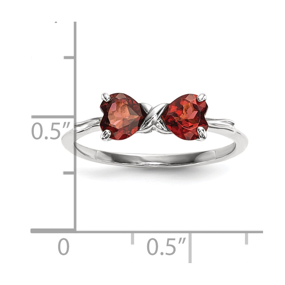 Solid 14k White Gold Polished Simulated Garnet Bow Ring