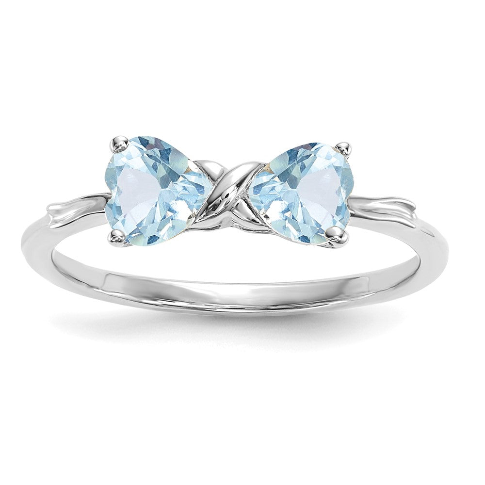 Solid 14k White Gold Polished Simulated Aquamarine Bow Ring