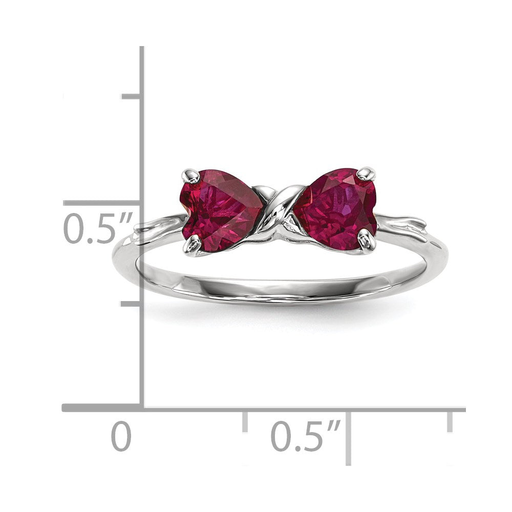 14k White Gold Polished Created Ruby Bow Ring