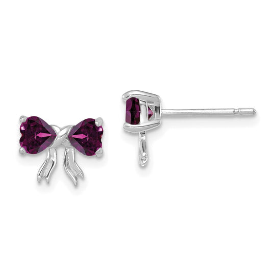 14k White Gold Polished Rhodolite Bow Post Earrings