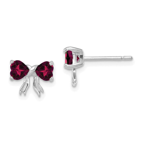 14k White Gold Polished Created Ruby Bow Post Earrings