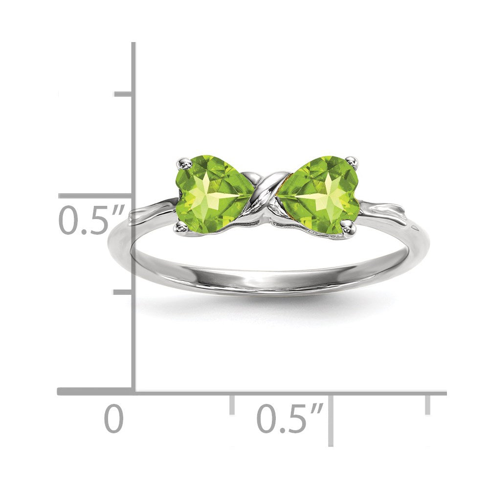 Solid 14k White Gold Polished Simulated Peridot Bow Ring