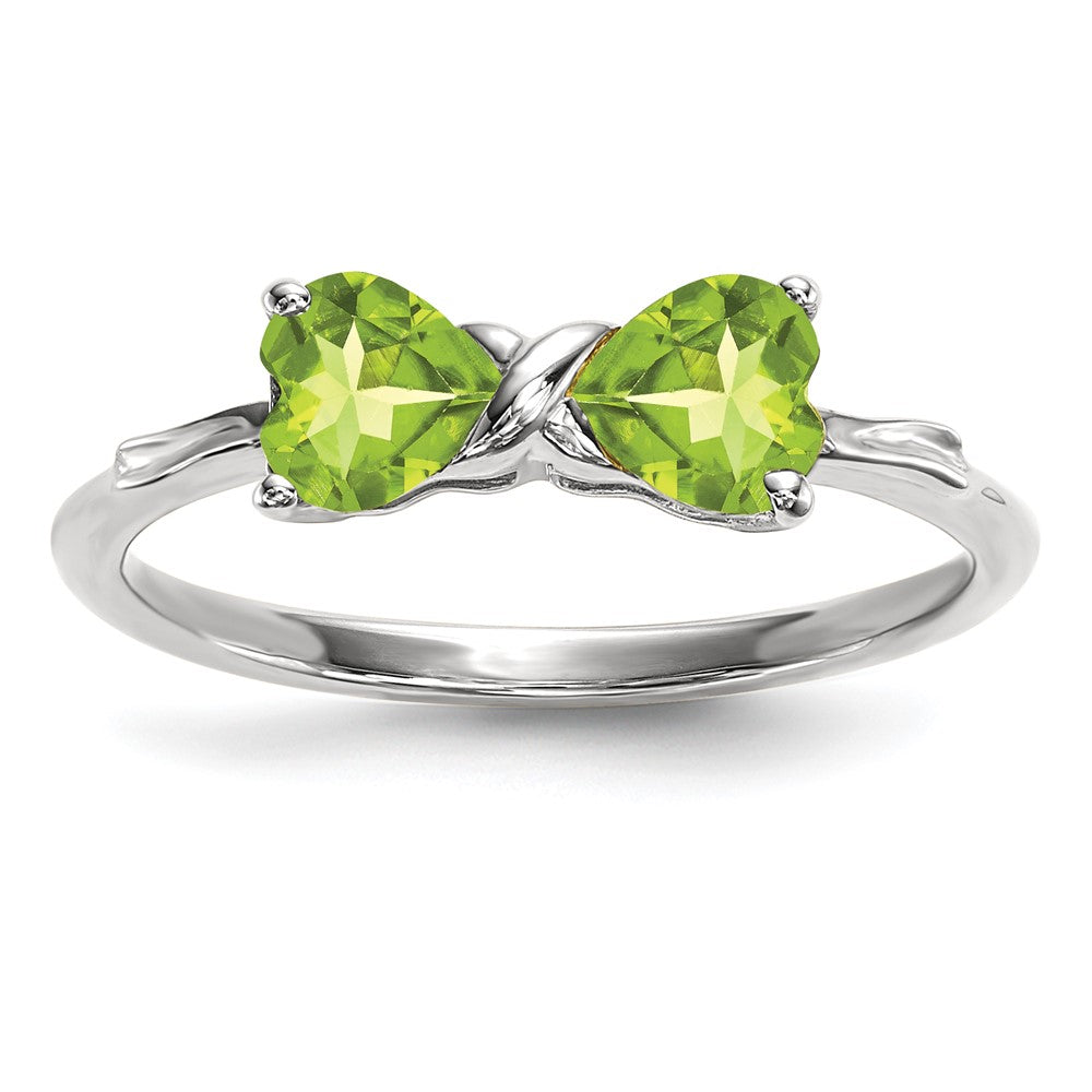 14k White Gold Polished Peridot Bow Ring