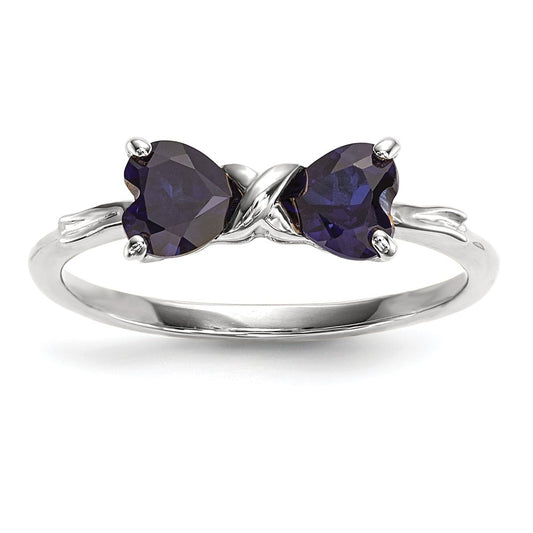 14k White Gold Polished Created Sapphire Bow Ring