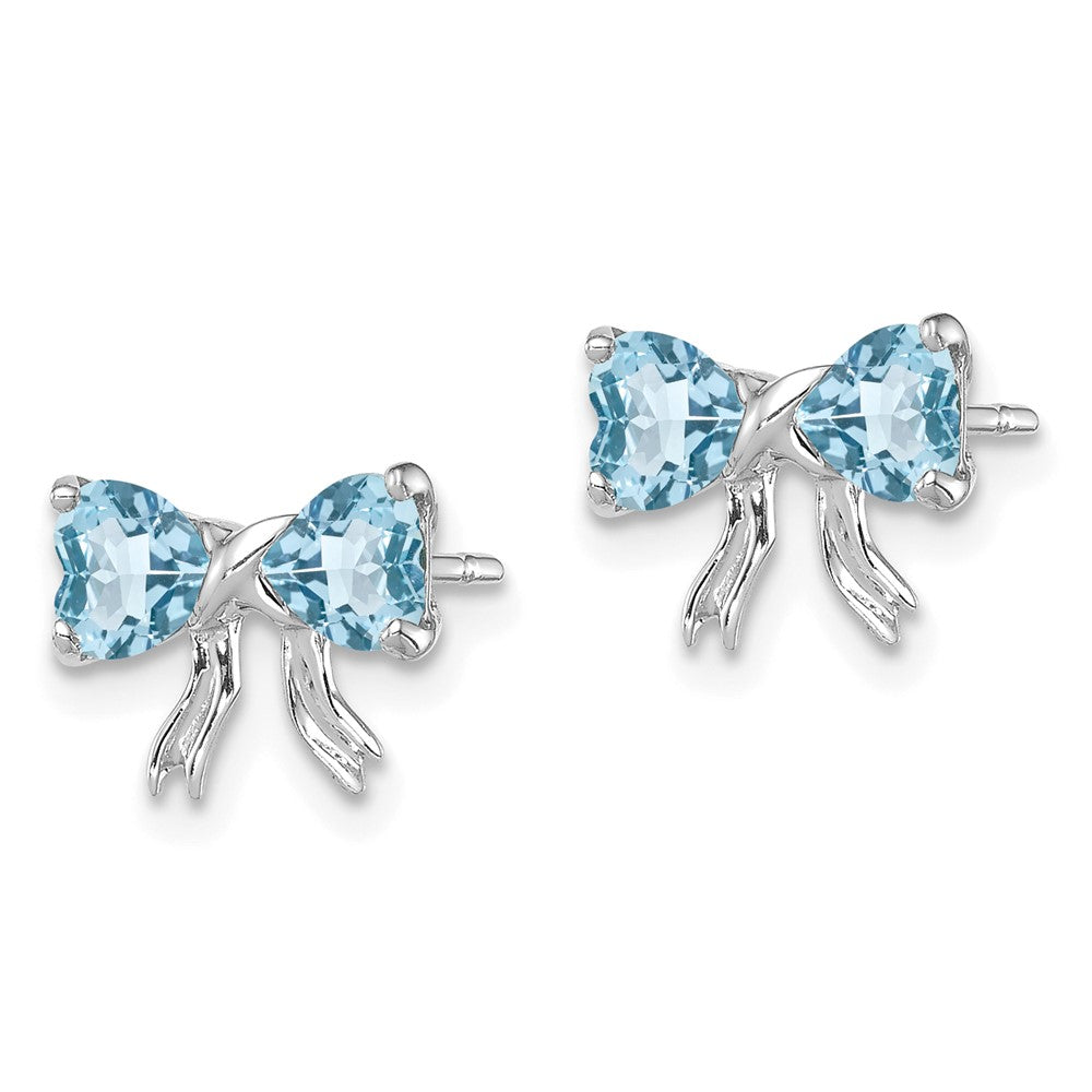 14k White Gold Polished Light Swiss Blue Topaz Bow Post Earrings