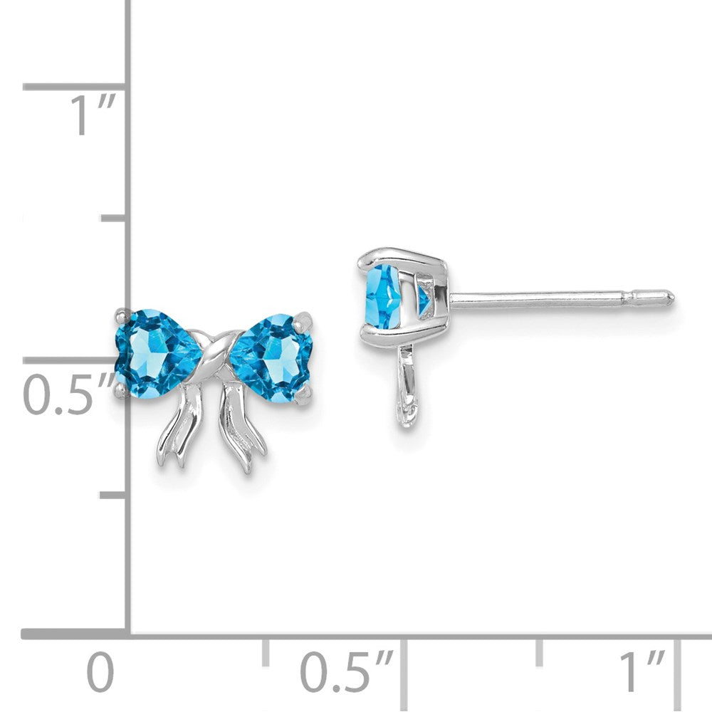 14k White Gold Polished Light Swiss Blue Topaz Bow Post Earrings