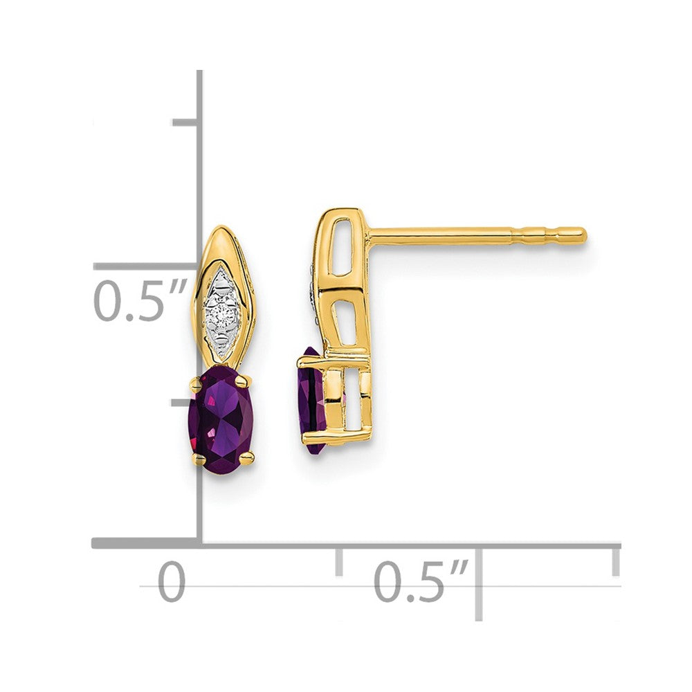 14k Yellow Gold Amethyst and Diamond Post Earrings