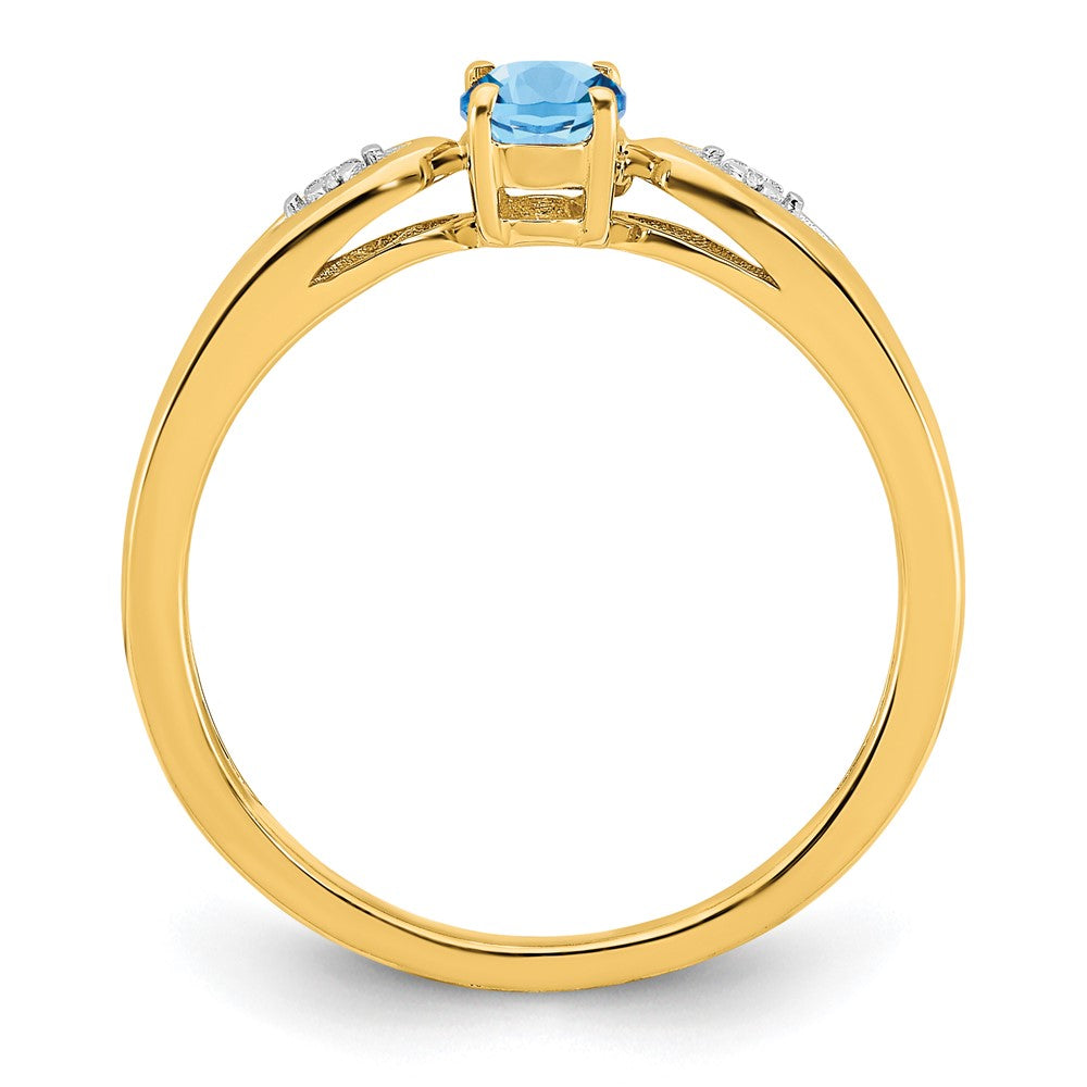 14K Yellow Gold Aquamarine and Real Diamond Ring