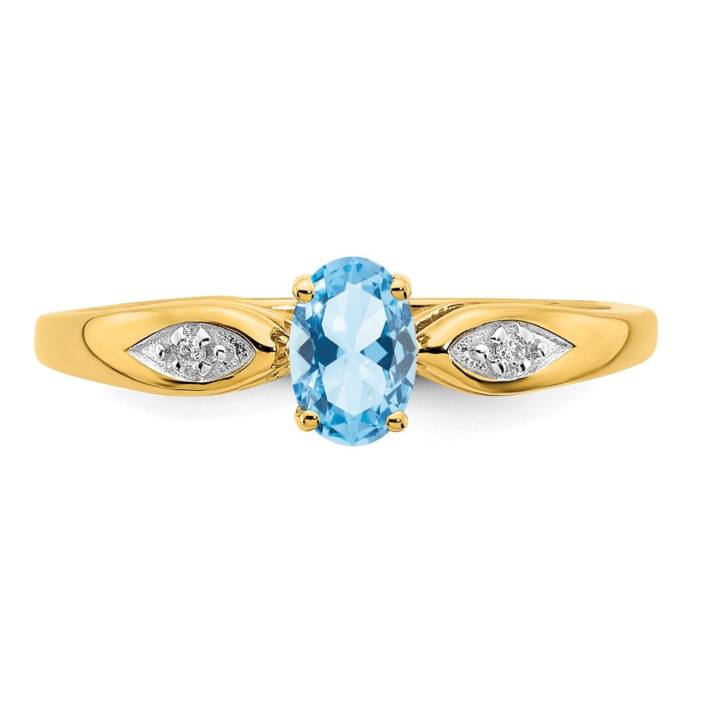 14K Yellow Gold Aquamarine and Real Diamond Ring