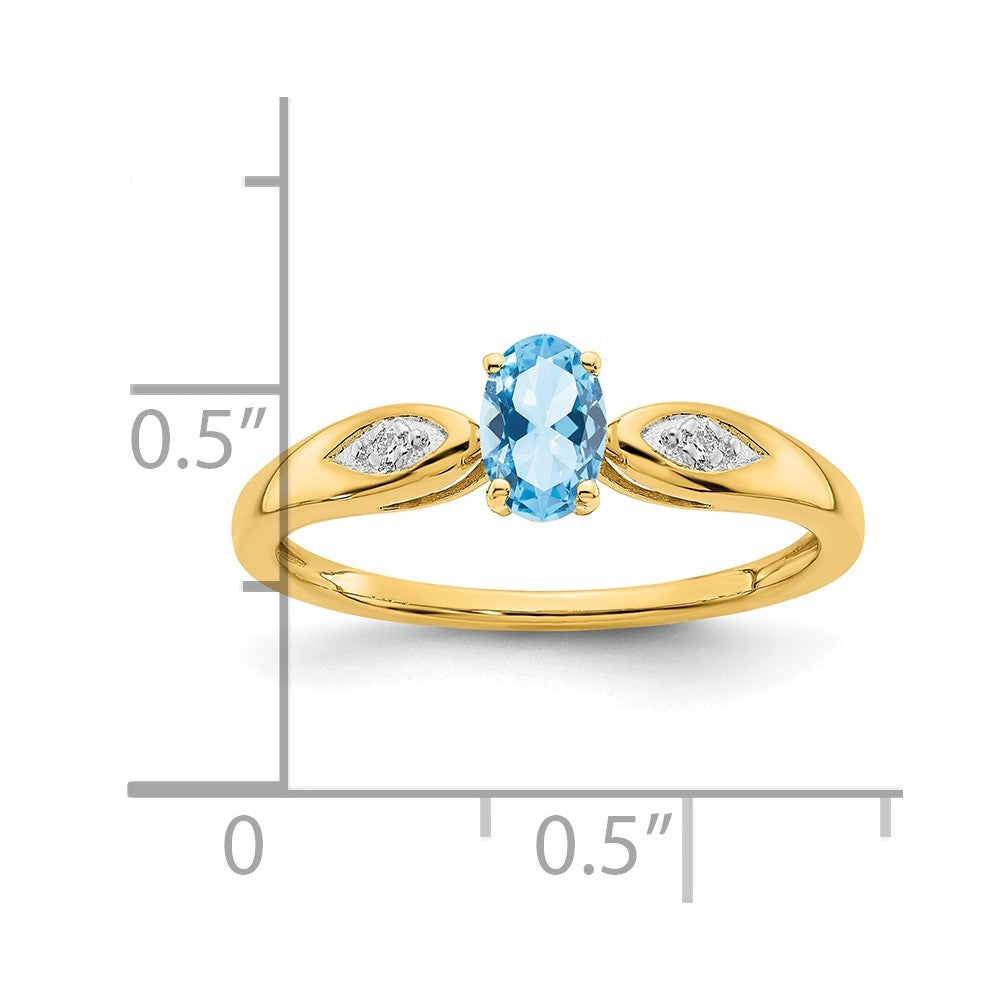 14K Yellow Gold Aquamarine and Real Diamond Ring