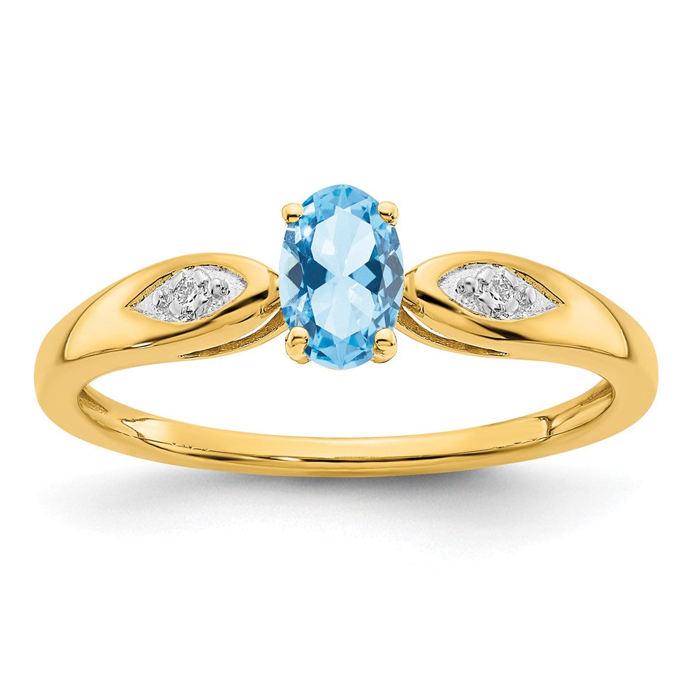 14K Yellow Gold Aquamarine and Real Diamond Ring