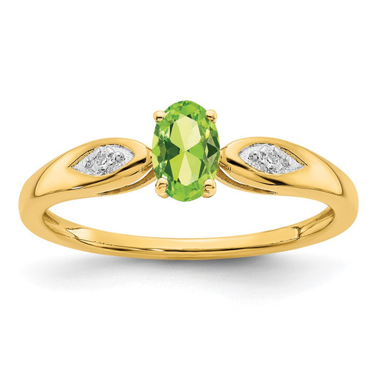 14K Yellow Gold Peridot and Real Diamond Ring