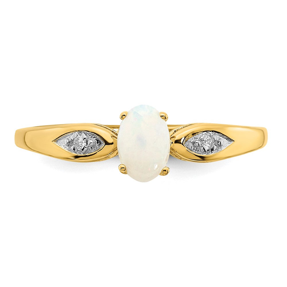 14K Yellow Gold Opal and Real Diamond Ring