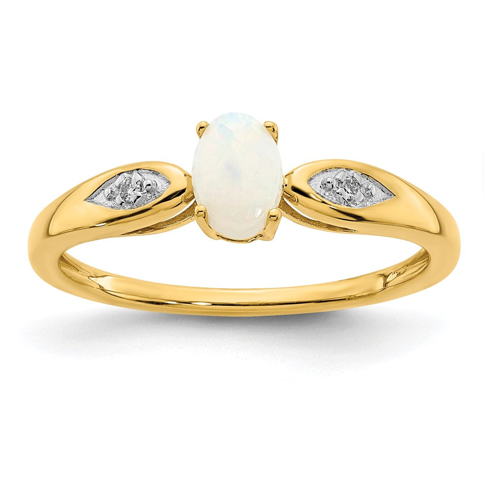 14K Yellow Gold Opal and Real Diamond Ring