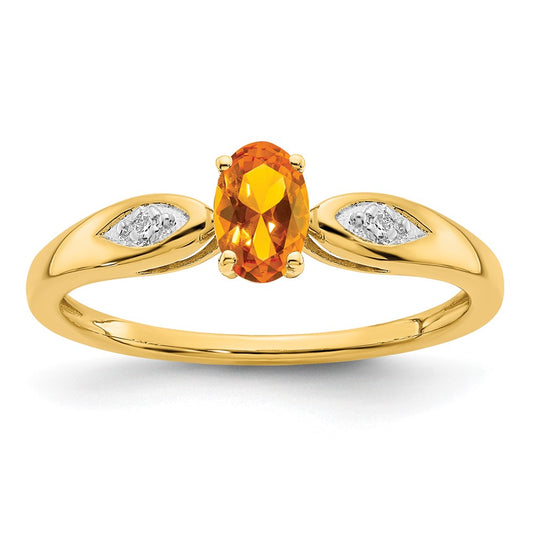 14K Yellow Gold Citrine and Real Diamond Ring