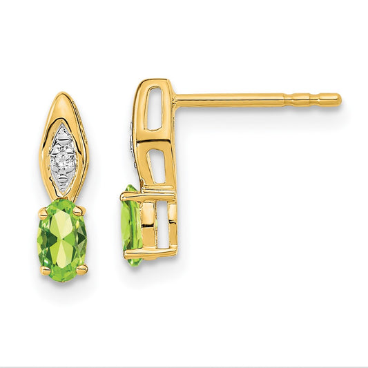 14k Yellow Gold Peridot and Diamond Post Earrings