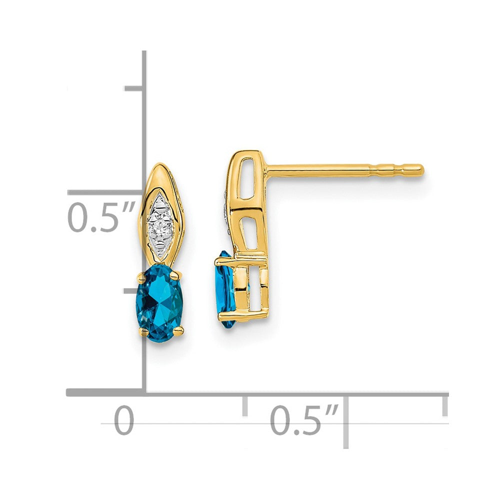 14k Yellow Gold Blue Topaz and Diamond Post Earrings