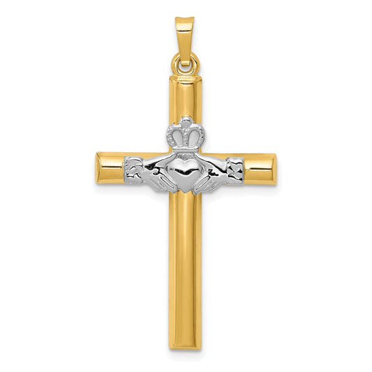 14k Two-tone Gold Claddagh Cross Pendant