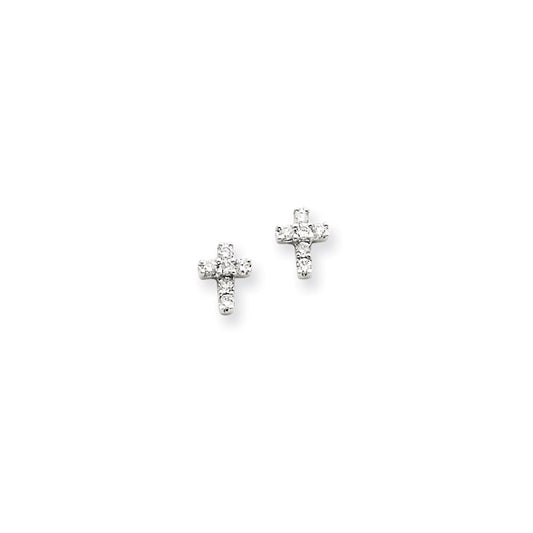 14k White Gold Real Diamond Cross Earrings