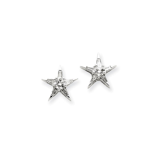 14k White Gold Real Diamond Star Shaped Earrings