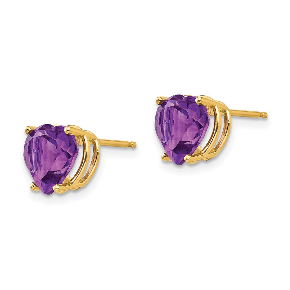 14k Yellow Gold 8mm Heart Amethyst Earrings