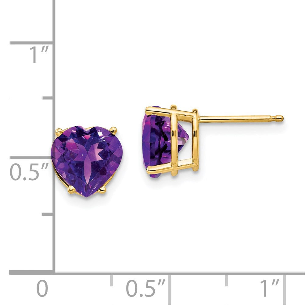 14k Yellow Gold 8mm Heart Amethyst Earrings