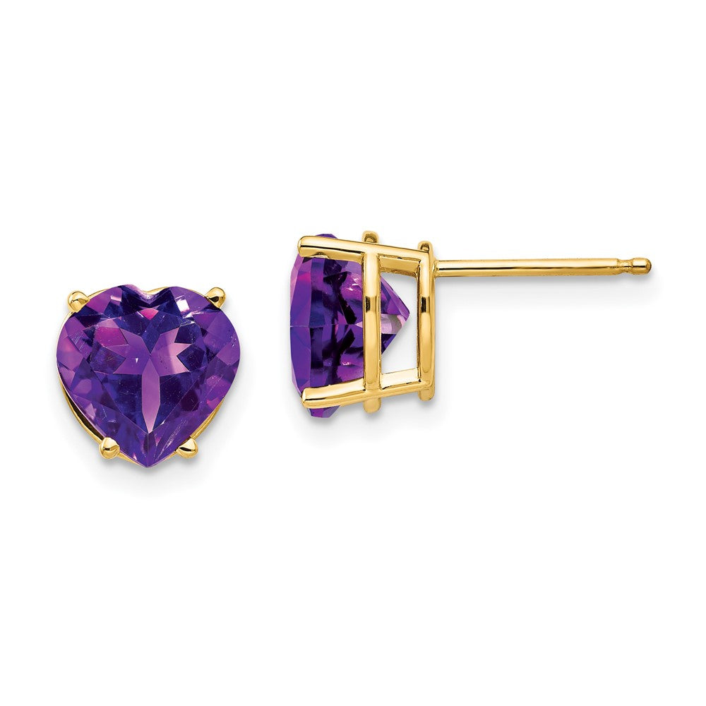 14k Yellow Gold 8mm Heart Amethyst Earrings