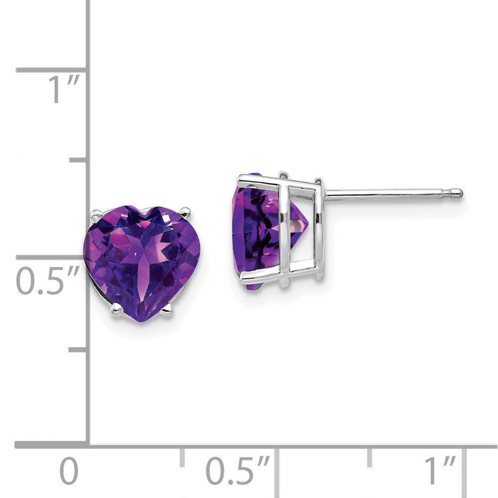 14k White Gold 8mm Heart Amethyst Earrings