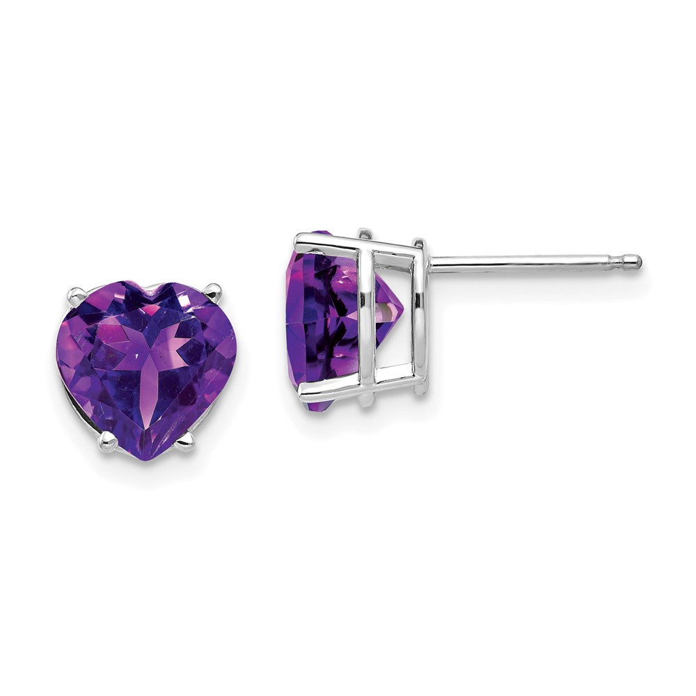 14k White Gold 8mm Heart Amethyst Earrings