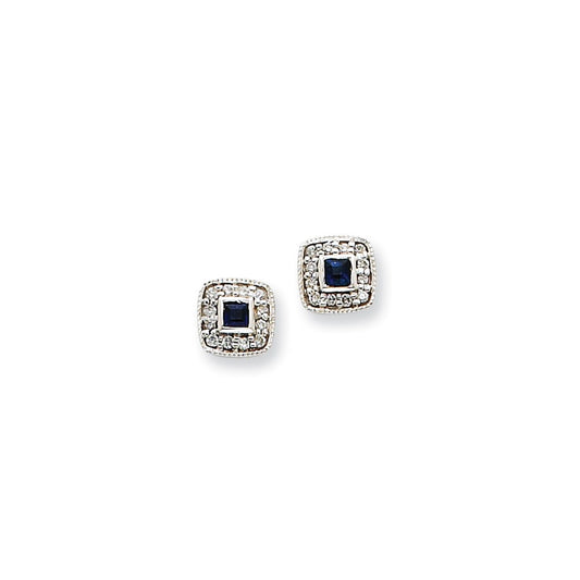 14k White Gold Real Diamond & Sapphire Earrings