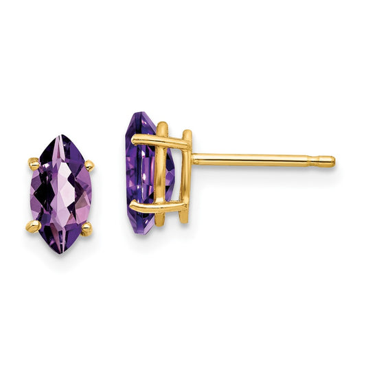 14k Yellow Gold 8x4mm Marquise Amethyst Earrings