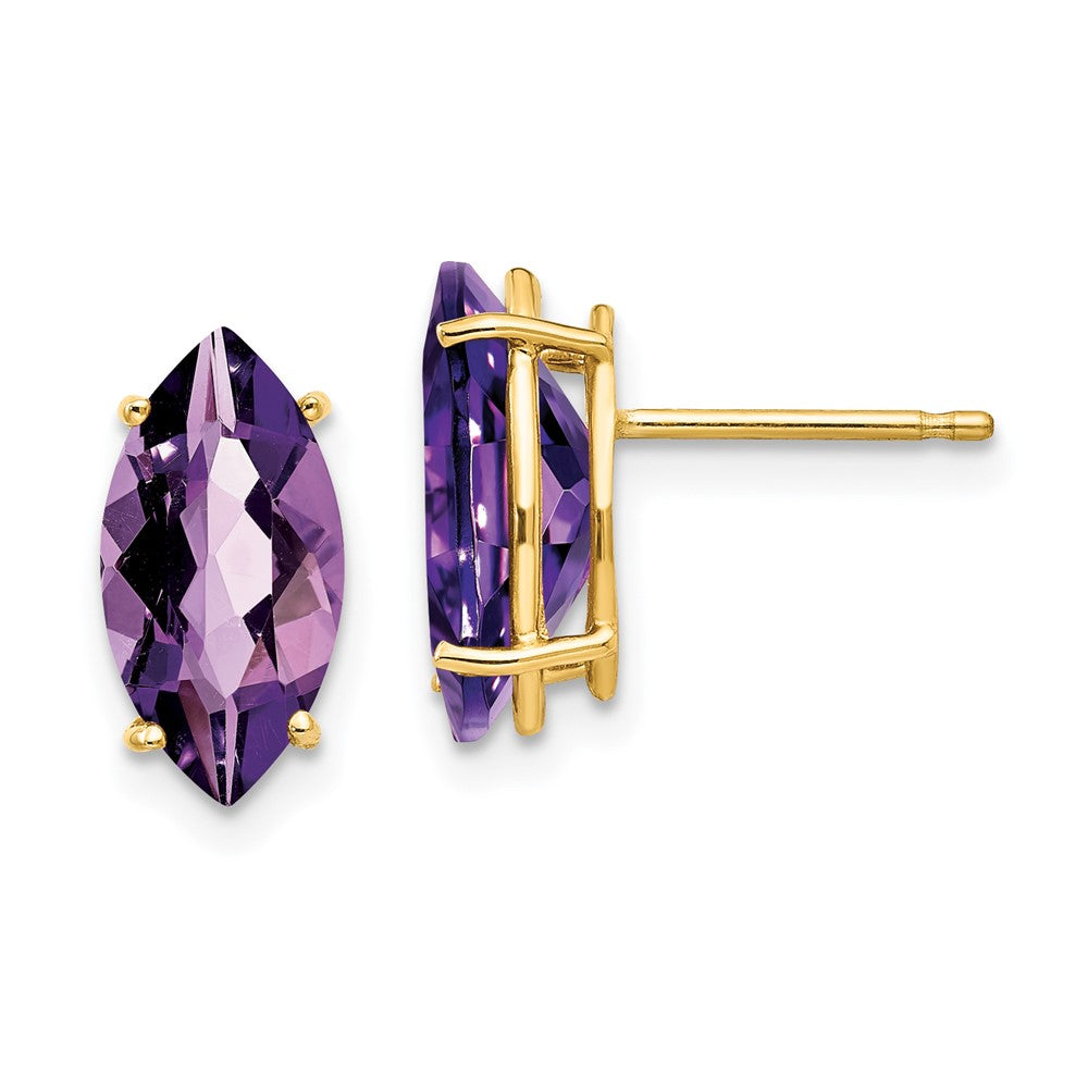 14k Yellow Gold 12x6mm Marquise Amethyst Earrings