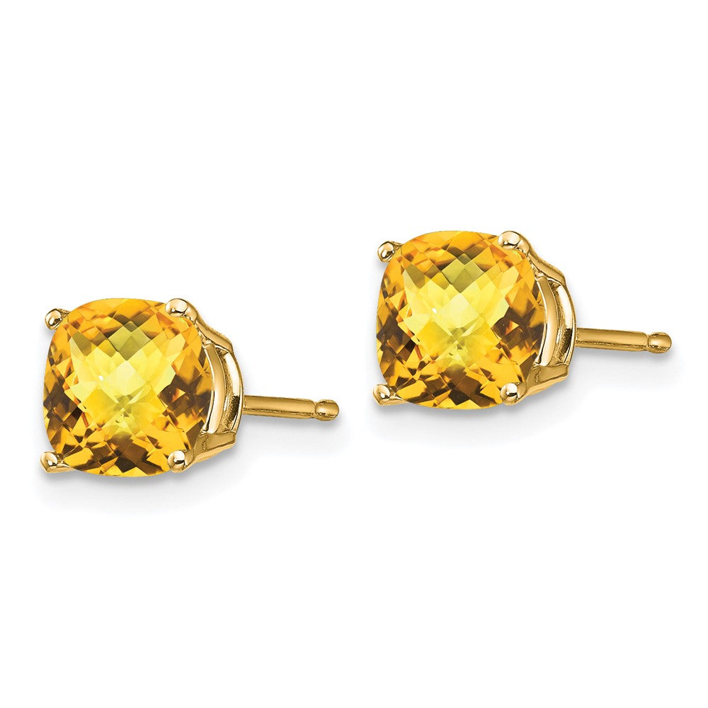 14k Yellow Gold 6x6mm Cushion Citrine Checker Earrings