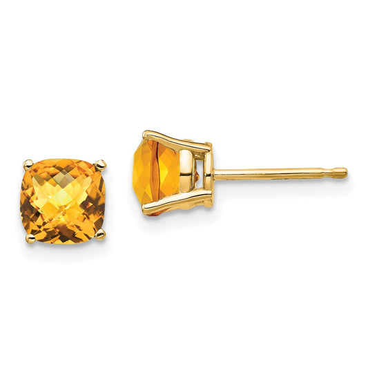 14k Yellow Gold 6x6mm Cushion Citrine Checker Earrings