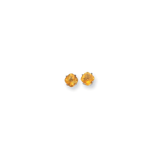 14k White Gold 6x6mm Cushion Citrine Checker Earrings